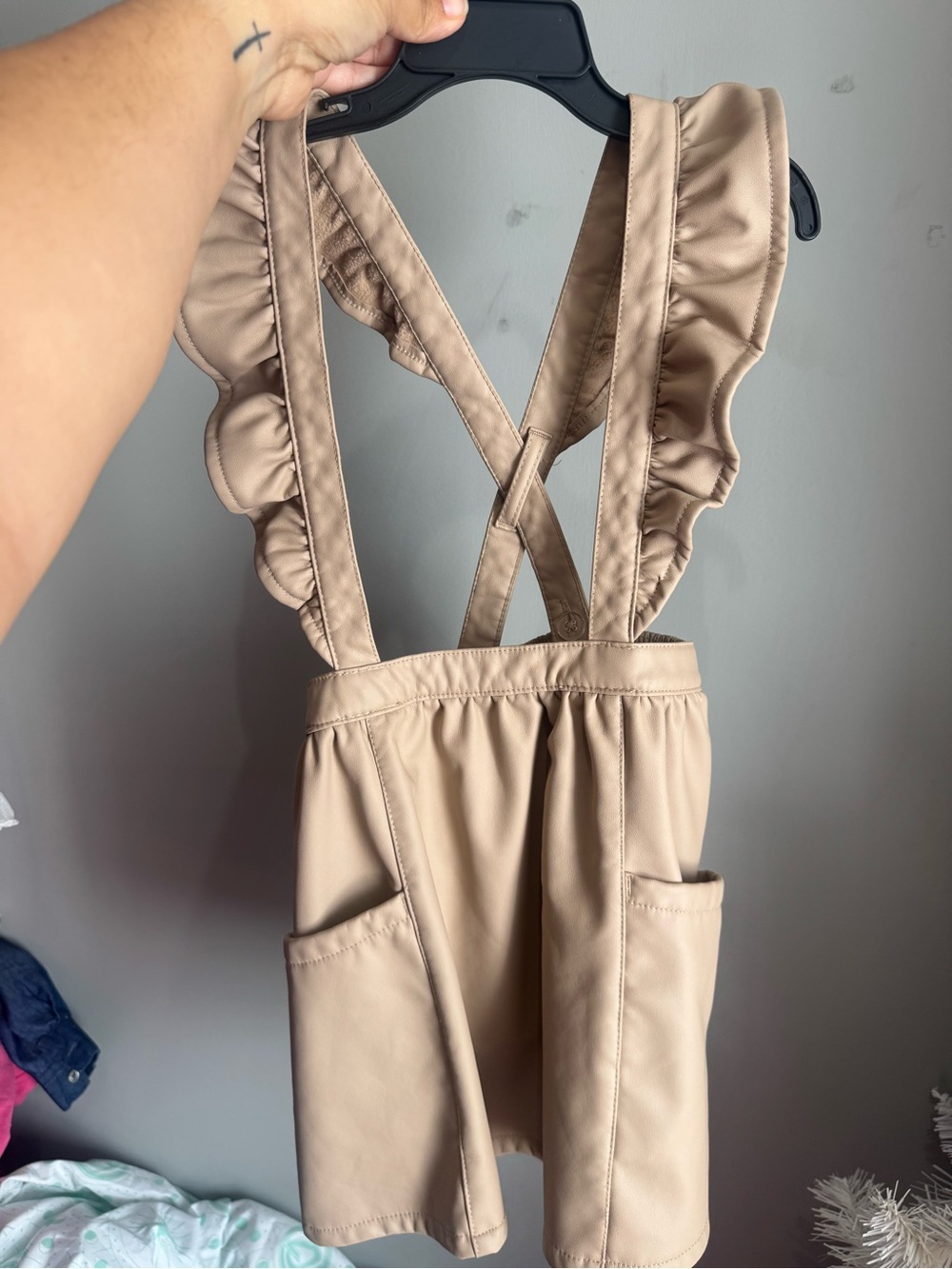 Beige Ruffled Suspender Skirt